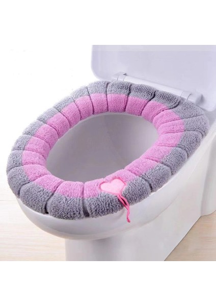 Pembe Tarzı Yumuşak Klozet Kapağı Ped O Tipi Örme Gerilebilir Tuvalet Kapağı Yıkanabilir Klozet Minderi Taşınabilir Banyo Kalın Isıtıcı (Yurt Dışından)