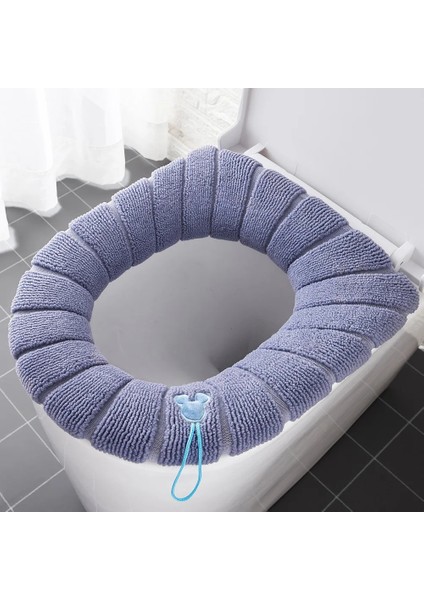 Mavi Stil Kış Sıcak Klozet Kapağı Closestool Mat Yıkanabilir Banyo Aksesuarları Örgü Saf Renk Yumuşak O-Şekilli Ped Bide Kapağı (Yurt Dışından)
