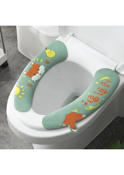 Yeşil Stil Dört Mevsim Evrensel Banyo Karikatür Yastık Saplı Klozet Kapağı Wc Yapıştır Tuvalet Yapışkan Koltuk Pedi Yıkanabilir Yumuşak Mat (Yurt Dışından)