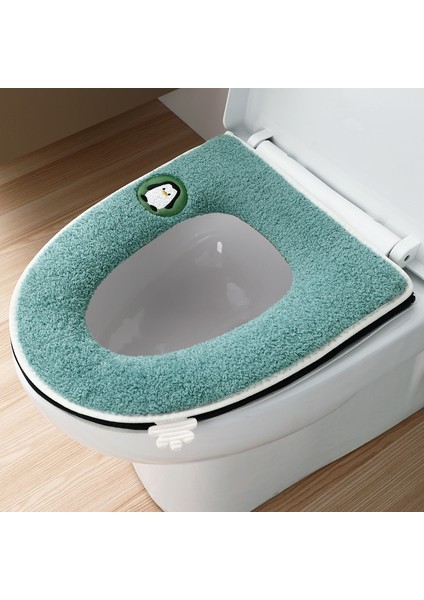 Penguen Yeşili Tarzı Sıcak Pazen Klozet Kapağı Mat Kış Kalın Banyo Tuvalet Pedi Yastık Saplı Closestool Mat Banyo Aksesuarları (Yurt Dışından)