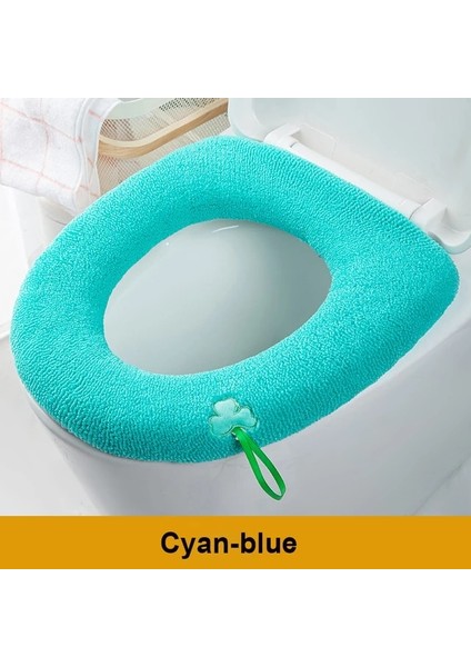 Gran-Mavi Tarzı Kış Sıcak Klozet Kapağı Closestool Mat Yıkanabilir Banyo Aksesuarları Örgü Saf Renk Yumuşak O-Şekilli Ped Bide Kapağı (Yurt Dışından)