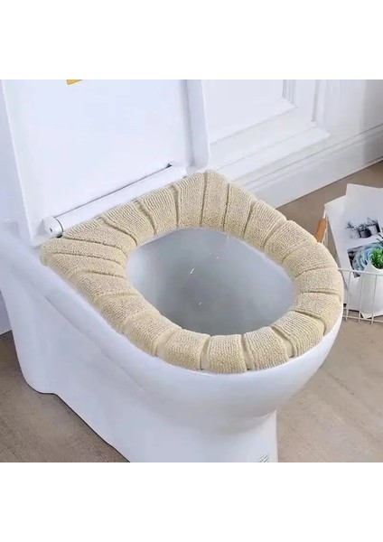 Haki Tarzı Kış Sıcak Klozet Kapağı Closestool Mat Yıkanabilir Banyo Aksesuarları Örgü Saf Renk Yumuşak O-Şekilli Ped Bide Kapağı (Yurt Dışından)