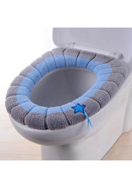 Mavi Stil Yumuşak Klozet Kapağı Ped O Tipi Örme Gerilebilir Tuvalet Kapağı Yıkanabilir Klozet Minderi Taşınabilir Banyo Kalın Isıtıcı (Yurt Dışından)