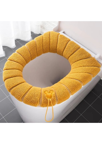 Sarı Stil Kış Sıcak Klozet Kapağı Closestool Mat Yıkanabilir Banyo Aksesuarları Örgü Saf Renk Yumuşak O-Şekilli Ped Bide Kapağı (Yurt Dışından)