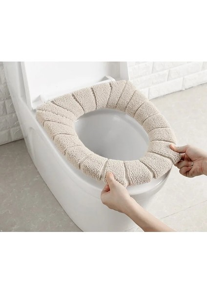 YZ64-BEJ Tarzı Sıcak Satış Rahat Kadife Mercan Banyo Klozet Kapağı Kış Tuvalet Kapağı Ev Closestool Mat Koltuk Kılıfı Kapak (Yurt Dışından)
