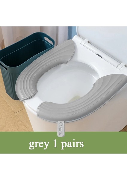 Gri Tarzı 2 Adet Set Su Geçirmez Klozet Kapağı Closestool Mat Yıkanabilir Banyo Aksesuarları Evrensel Saf Renk Yumuşak Klozet Minderi (Yurt Dışından)