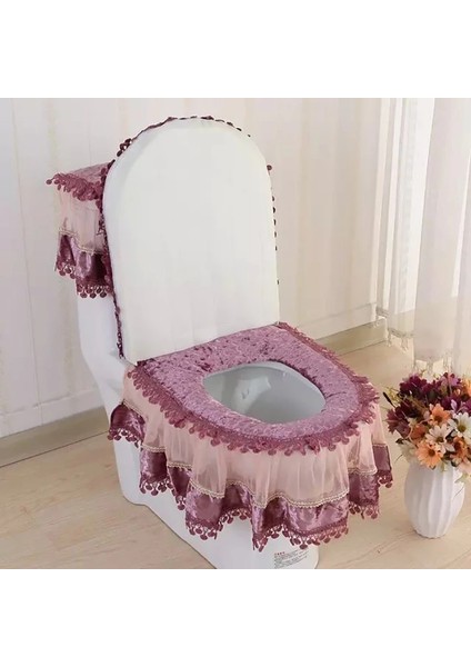 H Tarzı Et Altın Kadife Dantel Klozet Kapağı Seti Tuvaletler U Şeklinde Ceket Ev Banyo Tuvaletler Mat Tank Kapağı Tuvalet Kapağı Setleri (Yurt Dışından)