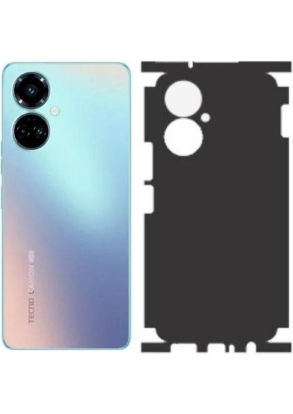 Tecno Camon 19 Pro İle Uyumlu Deri Desenli Siyah Arka Kaplama