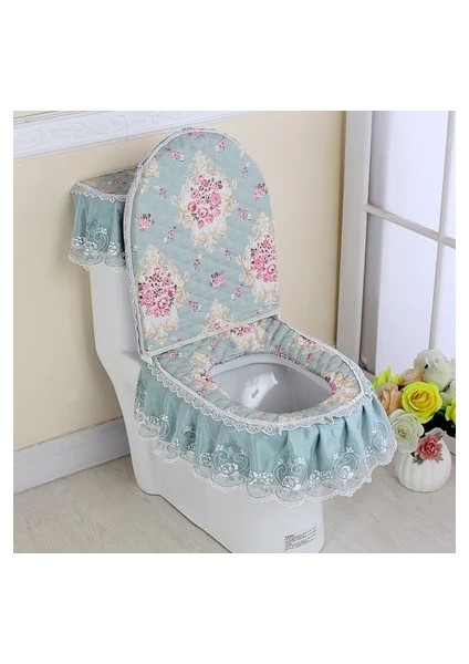 No.19 Tarzı Dantel Tuvalet Kapağı Üç Parçalı Tuvalet Tozluk Kalınlaşmış Klozet Ev Klozet Ev Banyo Malzemeleri Seti (Yurt Dışından)