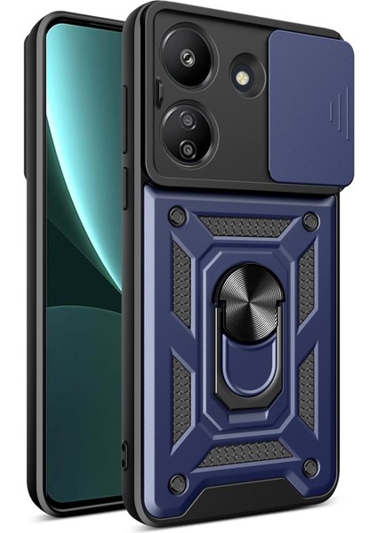 Xiaomi Poco C65 Kılıf Yüzüklü Sürgülü Kamera Korumalı Pars Lens