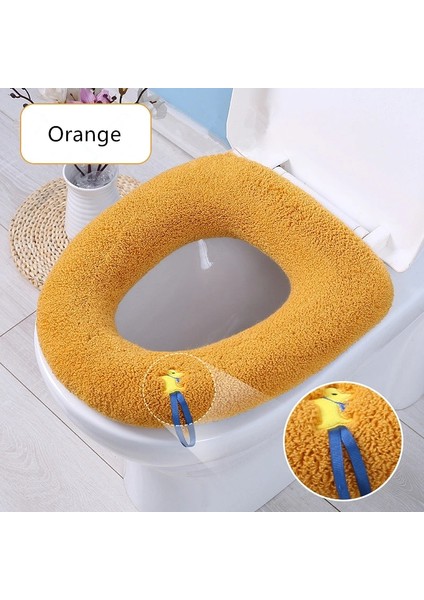 Turuncu Tarzı Evrensel Tuvalet Minderi Koltuk Minderi Kış Peluş Sıcak Tuvalet Kapağı Sevimli Örme Kolu Tuvalet Minderi (Yurt Dışından)