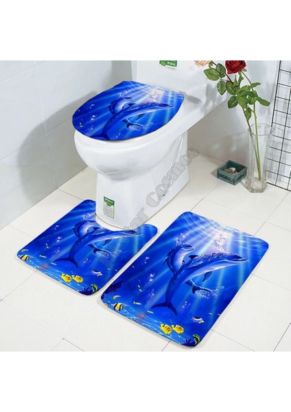 No.1 Stili Yunus Üç Parçalı Set 3D Baskılı Banyo Ayaklı Halı Kapak Tuvalet Kapağı Banyo Paspas Seti 2 (Yurt Dışından) fiyatları