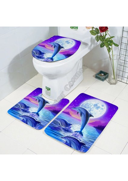 No.1 Stili Yunus Üç Parçalı Set 3D Baskılı Banyo Ayaklı Halı Kapak Tuvalet Kapağı Banyo Paspas Seti 2 (Yurt Dışından) modelleri