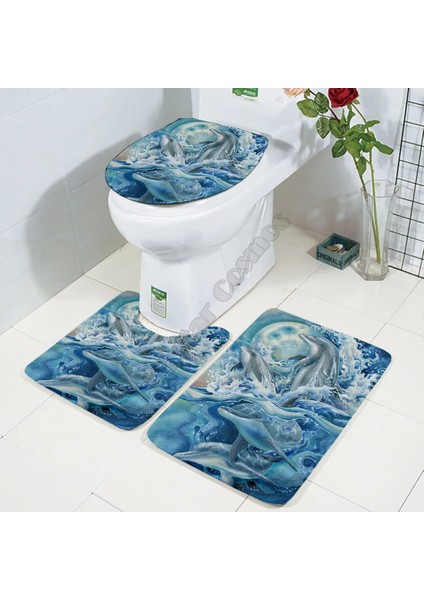 No.1 Stili Yunus Üç Parçalı Set 3D Baskılı Banyo Ayaklı Halı Kapak Tuvalet Kapağı Banyo Paspas Seti 2 (Yurt Dışından) fırsatları