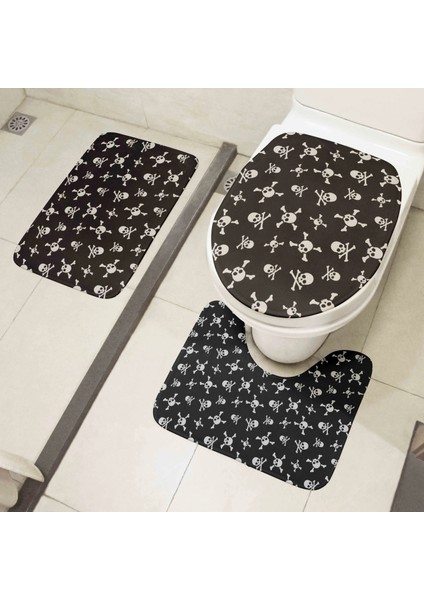 Stil4 Tarzı Yeni 3D Baskılı Tuvalet Zemin Matet Eğlenceli Uzaylı Kafatası Tuvalet Yatak Örtüsü Seti Banyo Dekor Kaymaz Emici Halı Flanel Halı (Yurt Dışından) indirimleri