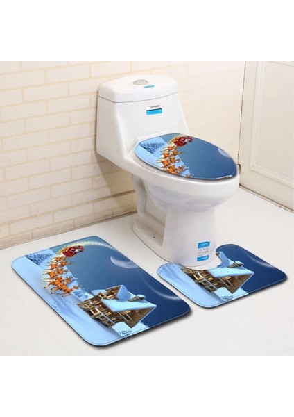 D3-24 Tarzı Et Banyo Paspas Seti Noel Klozet Kapağı Kaymaz Kilim Su Emme Paspas Ev Dekorasyon Halı (Yurt Dışından)