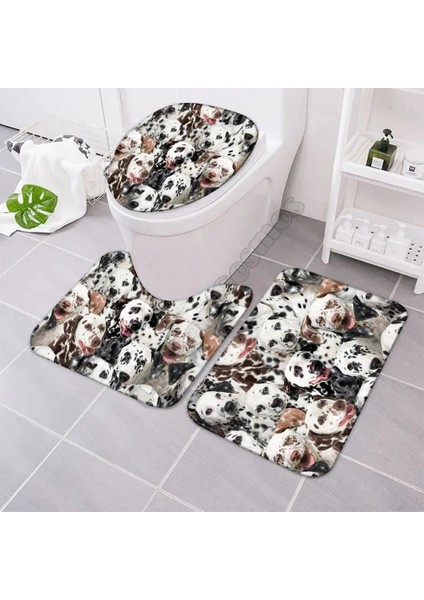 No.1 Stili Bir Demet Dalmaçyalı Banyo Paspas Seti Üç Parçalı Set 3D Baskılı Banyo Ayaklı Halı Kapak Tuvalet Kapağı Banyo Paspas Seti (Yurt Dışından)