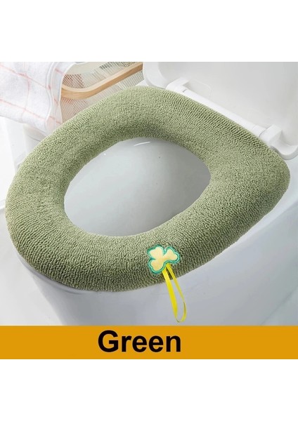 Yeşil1 Tarzı Kış Sıcak Klozet Kapağı Closestool Mat Yıkanabilir Banyo Aksesuarları Örgü Saf Renk Yumuşak O-Şekilli Ped Bide Kapağı (Yurt Dışından)