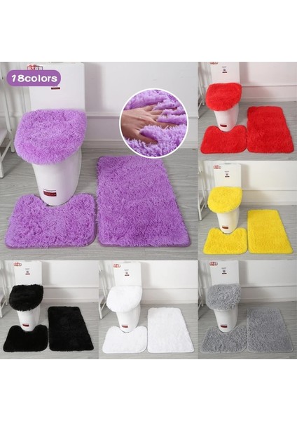 No.10 Stili Yeni Emici Banyo Tuvalet Kapağı Wc Halı Banyo Tuvalet Kapağı 3 Parça Düz Renk Kaymaz Banyo Paspas Kış Banyo Malzemeleri (Yurt Dışından) modelleri
