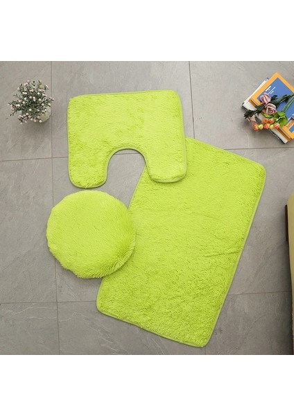 Yeşil Stil 3 Parça Banyo Halı Seti Düz Renk Kaymaz Banyo Paspasları Su Emme Tuvalet Kapağı Kapak Kat Mat Ev Için (Yurt Dışından)