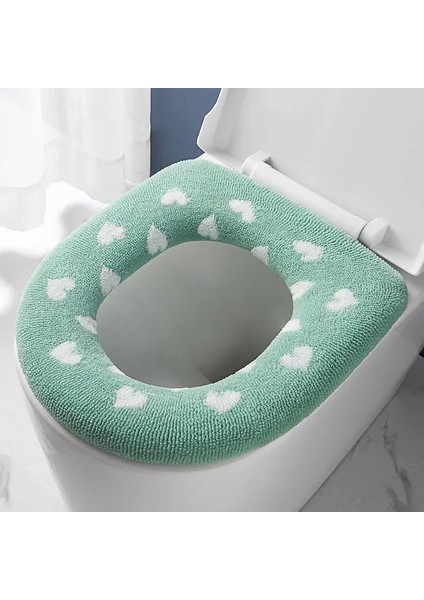 01YEŞIL Stil Kalp Baskı Klozet Kapağı Lavabo Pedi Mat Yumuşak Sıcak Evrensel Closestool Cilt Dostu Elastik Yıkanabilir Kuzey Avrupa Ins (Yurt Dışından)