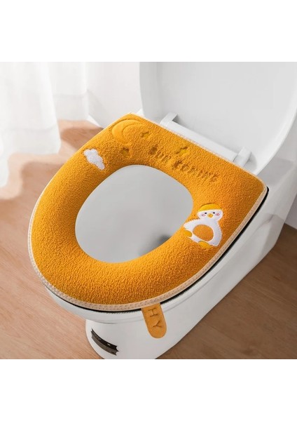 Sarı Tarzı Kulplu, Mandallı, Fermuarlı, Nakış Tasarımlı Sonbahar ve Kış Klozet Kapağı (Yurt Dışından)