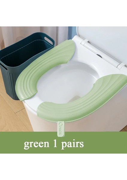 Yeşil Stil 2 Adet Set Su Geçirmez Klozet Kapağı Closestool Mat Yıkanabilir Banyo Aksesuarları Evrensel Saf Renk Yumuşak Klozet Minderi (Yurt Dışından)