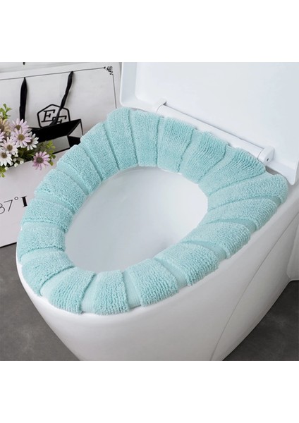 Yeşil Stil Banyo Tuvalet Kapağı Yumuşak Sıcak Koltuk Örtüsü O-Şekilli Pedler Rahat Kalın Su Örgü Klozet Paspasları (Yurt Dışından)