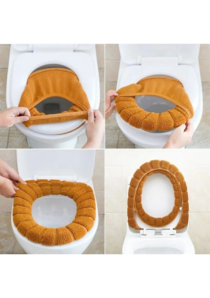 Yeşil Stil Banyo Tuvalet Kapağı Yumuşak Sıcak Koltuk Örtüsü O-Şekilli Pedler Rahat Kalın Su Örgü Klozet Paspasları (Yurt Dışından)