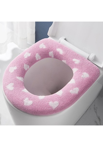 01PEMBE Tarzı Kalp Baskı Klozet Kapağı Lavabo Pedi Mat Yumuşak Sıcak Evrensel Closestool Cilt Dostu Elastik Yıkanabilir Kuzey Avrupa Ins (Yurt Dışından)