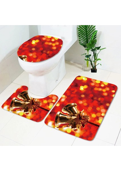 V Tarzı Artoon Noel Kardan Adam Desen Yumuşak Kaymaz Banyo Paspas Flanel Kontur Halı Kapak Tuvalet Kapağı Halı Banyo Dekor Seti (Yurt Dışından)