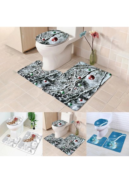 V Tarzı Artoon Noel Kardan Adam Desen Yumuşak Kaymaz Banyo Paspas Flanel Kontur Halı Kapak Tuvalet Kapağı Halı Banyo Dekor Seti (Yurt Dışından) fiyatları