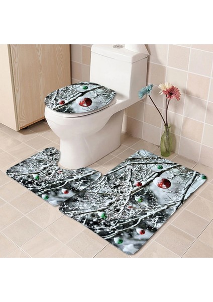 V Tarzı Artoon Noel Kardan Adam Desen Yumuşak Kaymaz Banyo Paspas Flanel Kontur Halı Kapak Tuvalet Kapağı Halı Banyo Dekor Seti (Yurt Dışından) fırsatları