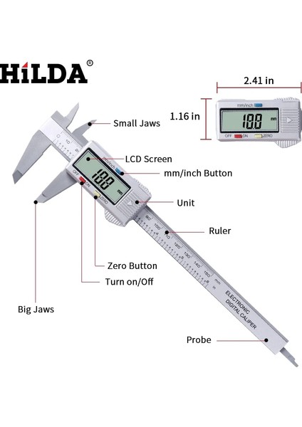 Siyah Stil Hılda mm Sürmeli Kumpas Dijital Elektronik Dijital Kumpas 6 Inç LCD Mikrometre Ölçme Aracı (Yurt Dışından)