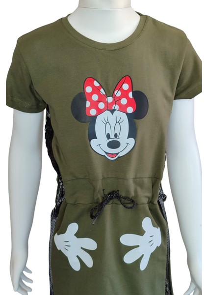 Minnie Mouse Baskılı Payet Işlemeli Yazlık Penye Elbise