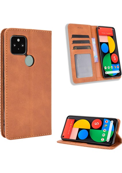 Google Pixel 5 Cüzdan Deri Flip Telefon Kılıfı (Yurt Dışından)