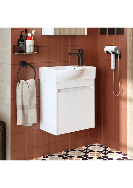 Ayaksız Tek Kapaklı Sağ Lavabolu 46 cm Leo Banyo Alt Dolabı
