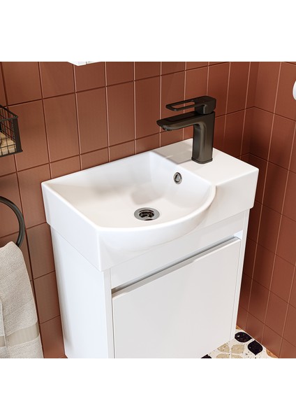 Ayaksız Tek Kapaklı Sağ Lavabolu 46 cm Leo Banyo Alt Dolabı