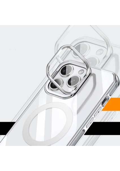 iPhone 14 Pro Uyumlu Kılıf Magsafe Şarj Özellikli Wlons Standlı Efsane Kapak Gümüş