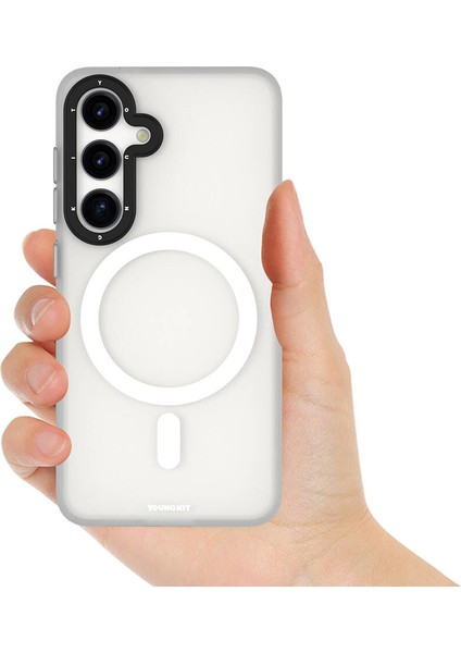 Galaxy S24 Uyumlu Kılıf Magsafe Şarj Özellikli Youngkit Hidden Sand Serisi Kapak Beyaz modelleri