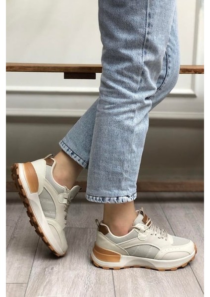 Çiğdem Kadın Hava Alabilen Kalın Taban Spor Ayakkabı - Bej-Taba - 39 fiyatları