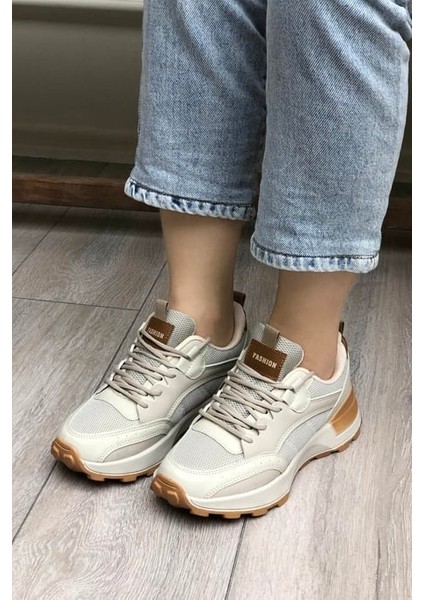 Çiğdem Kadın Hava Alabilen Kalın Taban Spor Ayakkabı - Bej-Taba - 39 modelleri