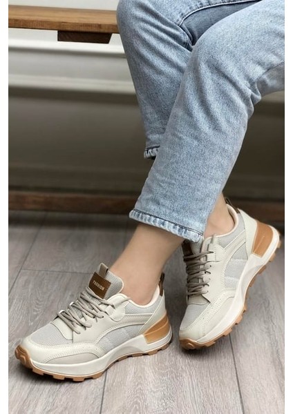 Çiğdem Kadın Hava Alabilen Kalın Taban Spor Ayakkabı - Bej-Taba - 39 fırsatları