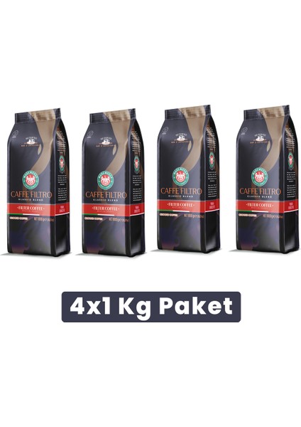Caffe Filtro Clasico Blend Klasik Filtre Kahve (ÇEKİRDEK VEYA ÖĞÜTÜLMÜŞ) 4X1 Kg Paket