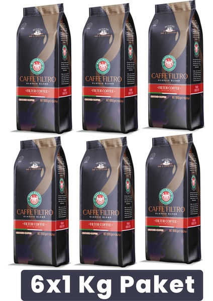 Caffe Filtro Clasico Blend Klasik Filtre Kahve (ÇEKİRDEK VEYA ÖĞÜTÜLMÜŞ) 6X1 Kg Paket