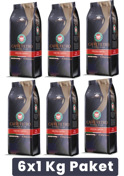 Caffe Filtro Clasico Blend Klasik Filtre Kahve (ÇEKİRDEK VEYA ÖĞÜTÜLMÜŞ) 6X1 Kg Paket