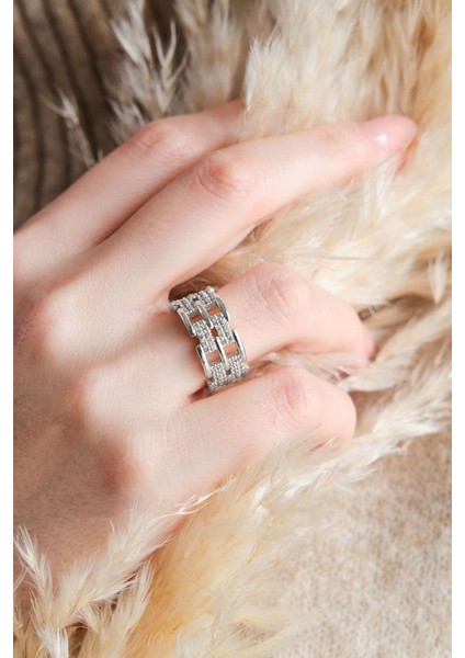 Silver Zirkon Taşlı Zincir Ayarlanabilir Yüzük fiyatları