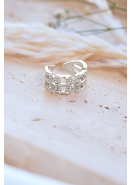 Silver Zirkon Taşlı Zincir Ayarlanabilir Yüzük modelleri