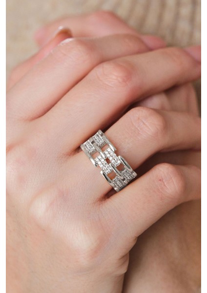 Silver Zirkon Taşlı Zincir Ayarlanabilir Yüzük indirimleri