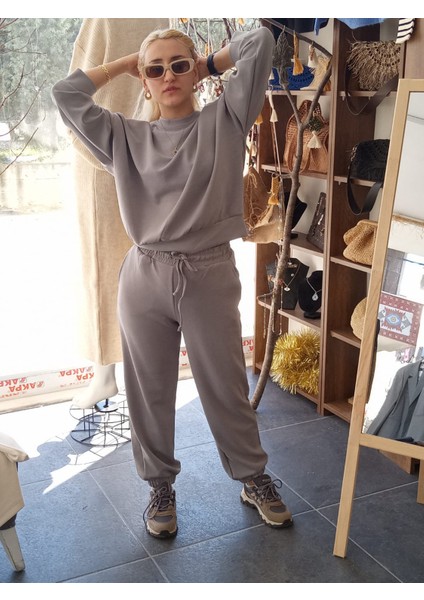 Yuvarlak Yaka Jagger Kumaş Ikili Eşofman Takım